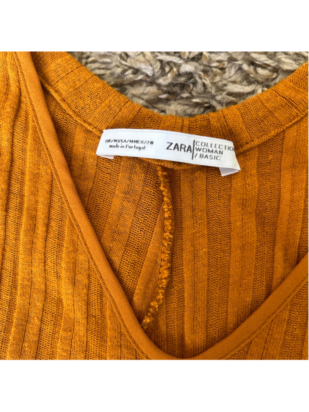 ZARA Mustard Yellow Linen Blend Ribbed Boho Handkerchief Dress Women’s Medium - Picture 2 of 4